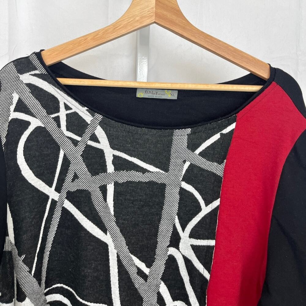 CHALET ET CECI Mixed Print Tunic Top 3/4 Sleeve Pockets Black Red White Size XL - Picture 3 of 8